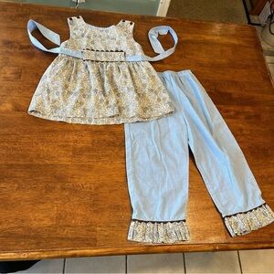 Remember Nguyen Blue cream floral two piece outfit size 5
